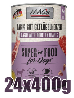 Mac's - Super food for dog - JAGNIĘCINA i SERCA DROBIOWE - Zestaw 24 x 400g