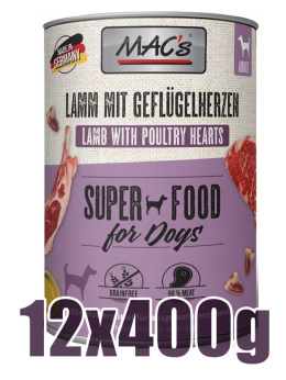 Mac's - Super food for dog - JAGNIĘCINA i SERCA DROBIOWE - Zestaw 12 x 400g