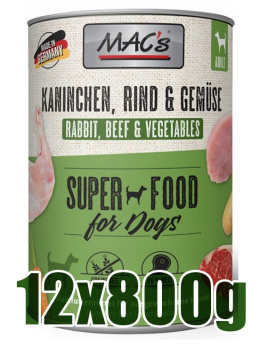 Mac's - Super food for dog - KRÓLIK, WOŁOWINA I WARZYWA - Zestaw 12x800g