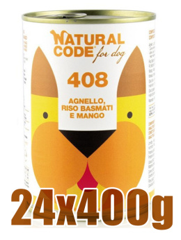 Natural Code - 408 - JAGNIĘCINA, RYŻ i MANGO - Zestaw 24 x 400g