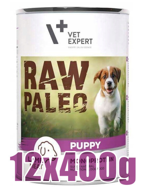 Raw Paleo - Puppy - Monoproteinowa - JAGNIĘCINA - dla Szczeniąt - Zestaw 12x400g