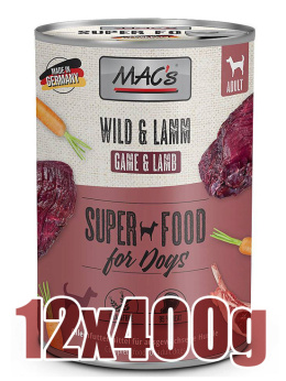 Mac's - Super food for dog - DZICZYZNA Z JAGNIĘCINĄ - Zestaw 12x400g