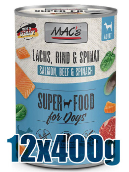 Mac's - Super food for dog - ŁOSOŚ ZE SZPINAKIEM - Zestaw 12x400g