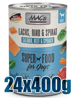 Mac's - Super food for dog - ŁOSOŚ ZE SZPINAKIEM - Zestaw 24x400g