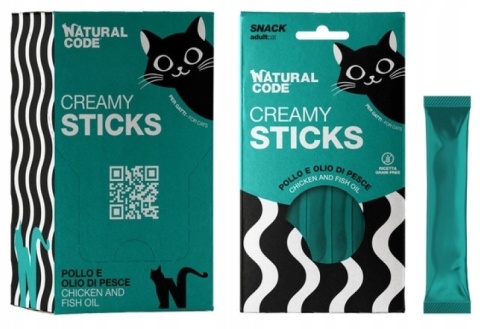 Natural Code Cat Snack Creamy Sticks Sosik Kurczak z Olejem Rybnym 4x14g