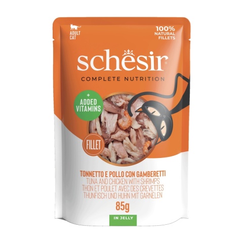 SCHESIR Tuńczyk, Kurczak i Krewetki w Galaretce 85g SCHESIR Tuńczyk, Kurczak i Krewetki w Galaretce 85g