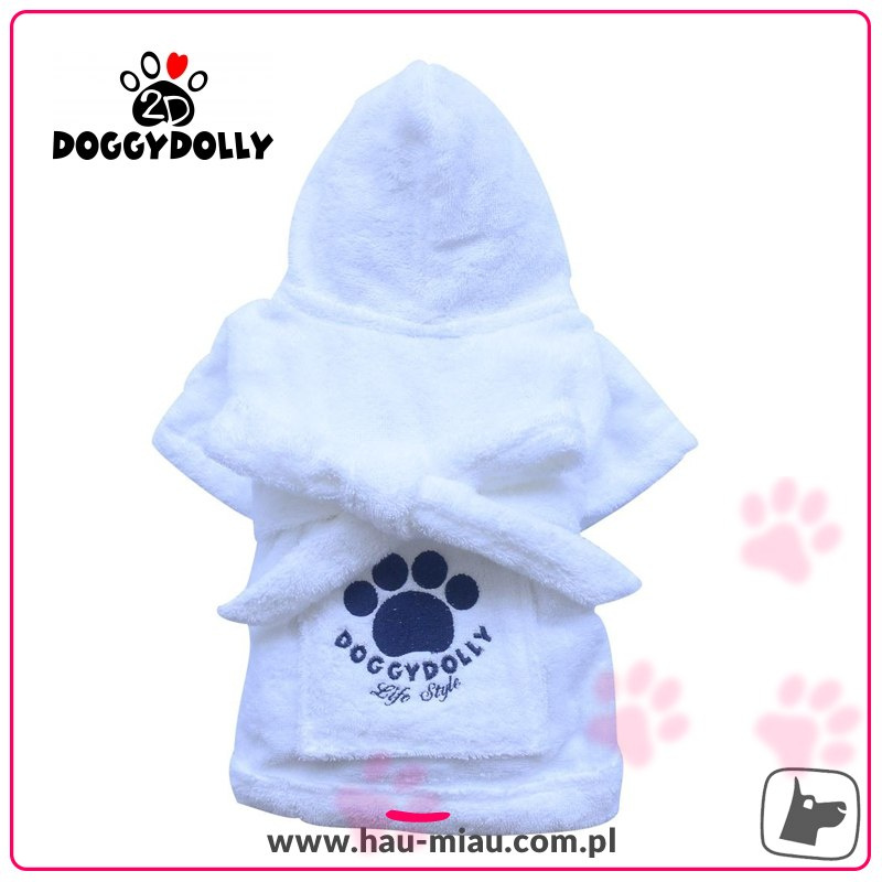 Doggy Dolly - Biały szlafroczek z motywem łapki - L - 31-33cm/46-48cm Doggy Dolly - Biały szlafroczek z motywem łapki - L - 31-33cm/46-48cm