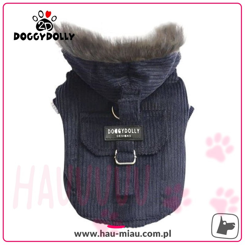 Doggy Dolly - Kurtka ze sztruksu z kapturem - NIEBIESKA - XXL - 36-38 cm / 56-58 cm Doggy Dolly - Kurtka ze sztruksu z kapturem - NIEBIESKA - XXL - 36-38 cm / 56-58 cm
