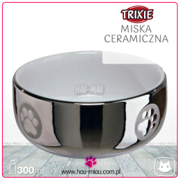 Trixie - Srebrna ceramiczna miska z motywem łapek - 300ml