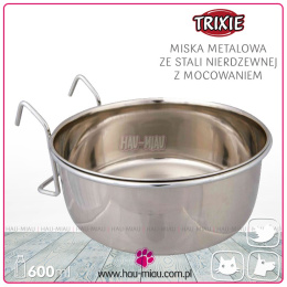 Trixie - Metalowa miska z mocowaniem np. do klatki / transportera - 12cm / 600ml
