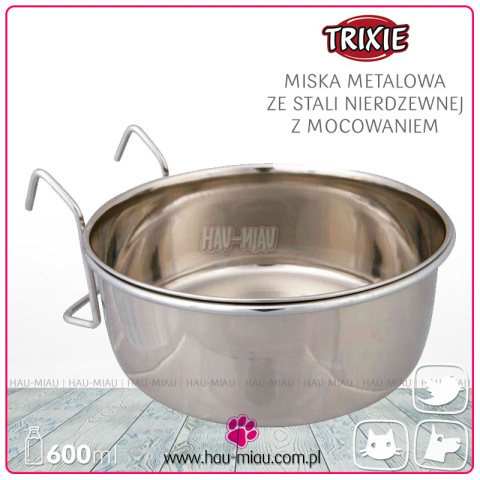 Trixie - Metalowa miska z mocowaniem np. do klatki / transportera - 12cm / 600ml