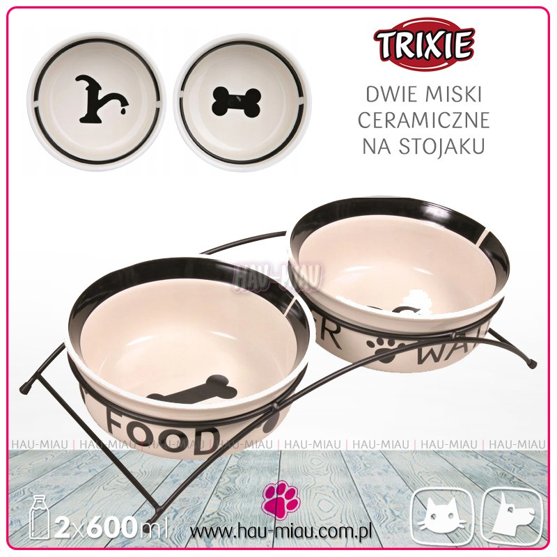 Trixie - Podwójna miska ceramiczna na metalowym stojaczku - 2x600 ml
