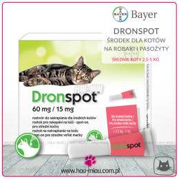 Bayer - Dronspot - Środek na robaki i pasożyty - średnie koty 2,5-5 kg - 1 pipeta
