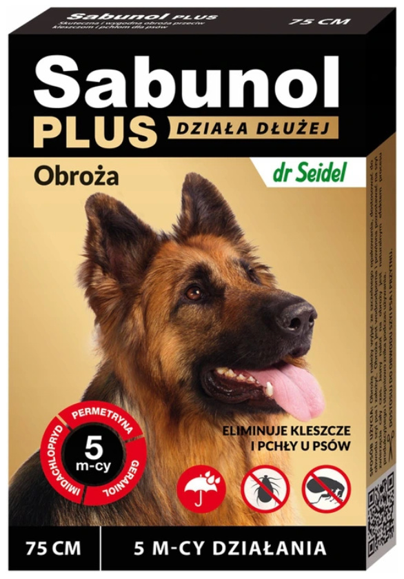 Dr Seidel - Sabunol - Obroża dla psów na kleszcze i pchły o przedłużonym działaniu do 5 miesięcy - 75 cm Dr Seidel - Sabunol - Obroża dla psów na kleszcze i pchły o przedłużonym działaniu do 5 miesięcy - 75 cm