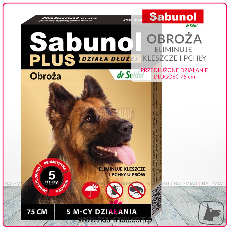 Dr Seidel - Sabunol - Obroża dla psów na kleszcze i pchły o przedłużonym działaniu do 5 miesięcy - 75 cm