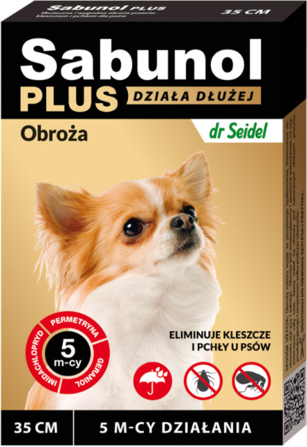 Dr Seidel - Sabunol - Obroża dla psów typu York na kleszcze i pchły o przedłużonym działaniu do 5 miesięcy - 35 cm Dr Seidel - Sabunol - Obroża dla psów typu York na kleszcze i pchły o przedłużonym działaniu do 5 miesięcy - 35 cm