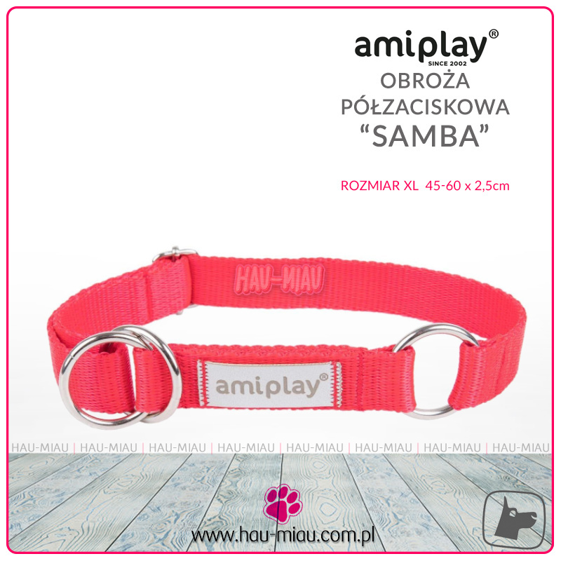 AmiPlay - Obroża półzaciskowa - SAMBA - CZERWONA - XL - 45-60 cm