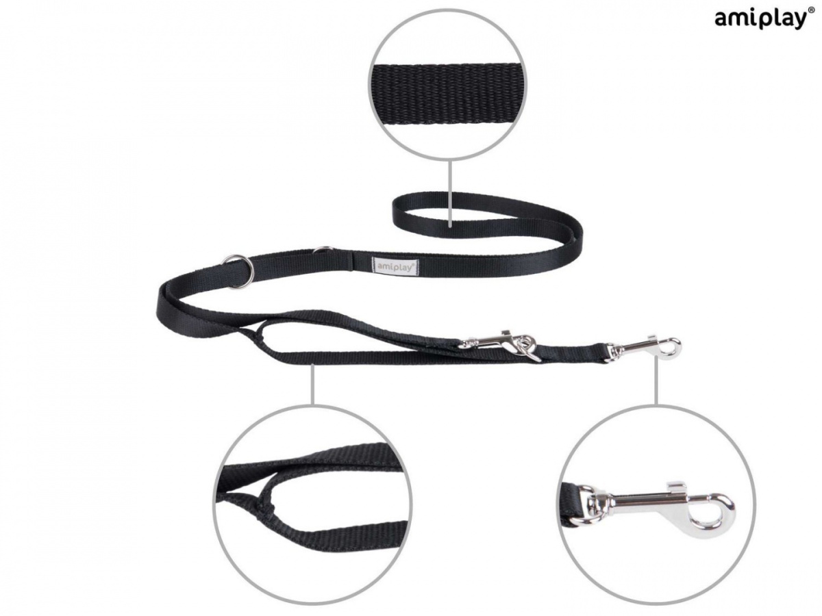 AmiPlay - Smycz regulowana 7w1 - SAMBA - CZARNA - L - 100-200 x 2,5cm AmiPlay - Smycz regulowana 7w1 - SAMBA - CZARNA - L - 100-200 x 2,5cm
