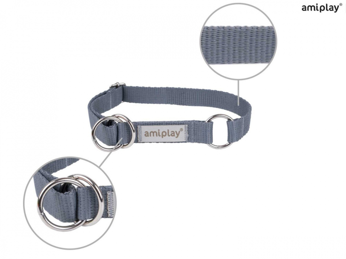 AmiPlay - Obroża półzaciskowa - SAMBA - SZARA - M - 25-40 cm AmiPlay - Obroża półzaciskowa - SAMBA - SZARA - M - 25-40 cm