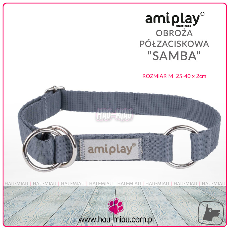 AmiPlay - Obroża półzaciskowa - SAMBA - SZARA - M - 25-40 cm AmiPlay - Obroża półzaciskowa - SAMBA - SZARA - M - 25-40 cm