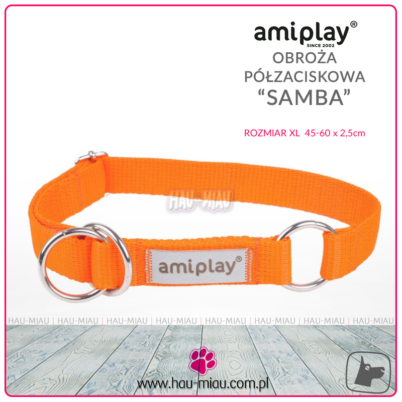 AmiPlay - Obroża półzaciskowa - SAMBA - POMARAŃCZOWA - XL - 45-60 cm