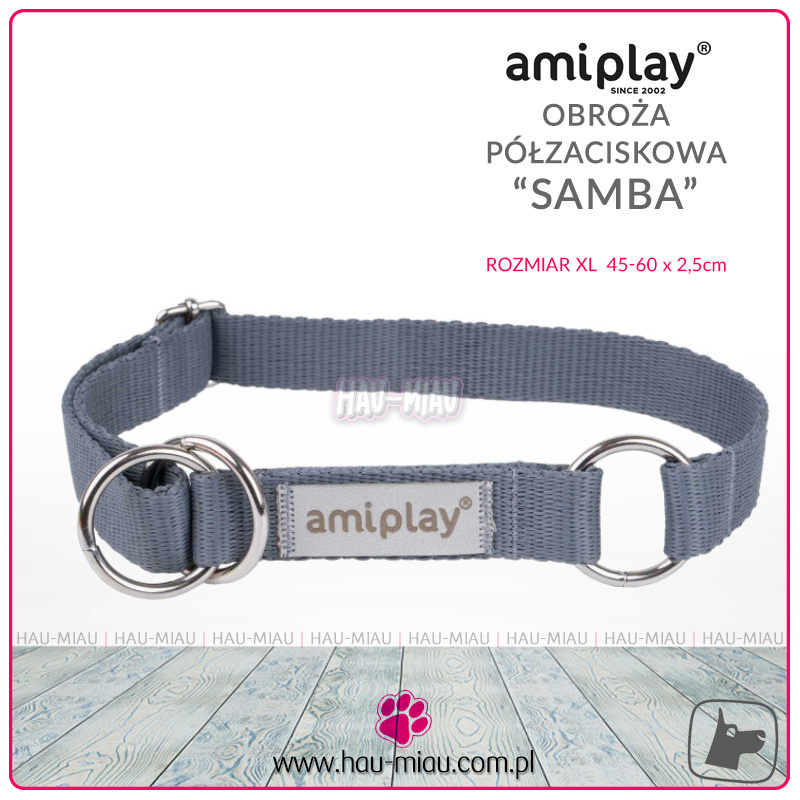 AmiPlay - Obroża półzaciskowa - SAMBA - SZARA - XL - 45-60 cm
