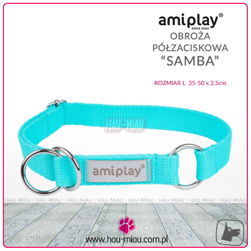 AmiPlay - Obroża półzaciskowa - SAMBA - TURKUS - L - 35-50 cm AmiPlay - Obroża półzaciskowa - SAMBA - TURKUS - L - 35-50 cm
