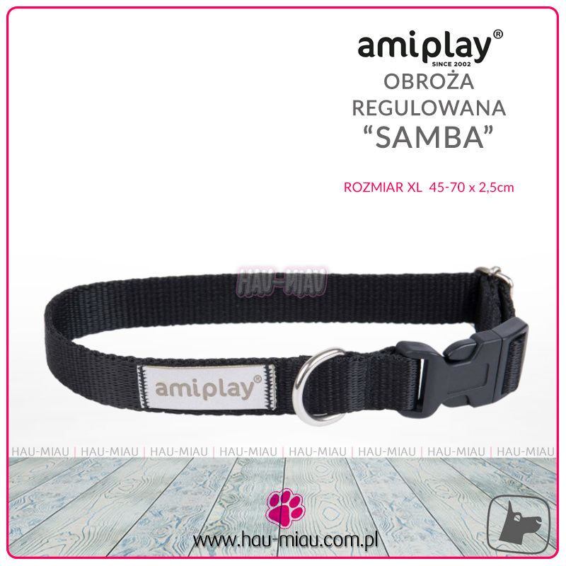 AmiPlay - Obroża regulowana - SAMBA - CZARNA - XL - 45-70 cm