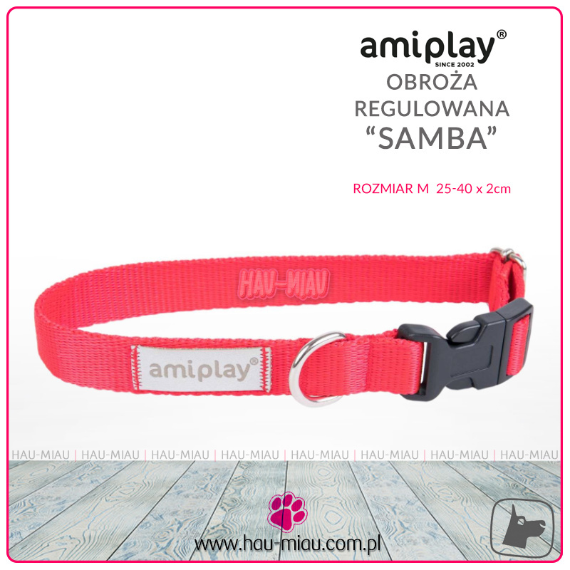 AmiPlay - Obroża regulowana - SAMBA - CZERWONA - M - 25-40 cm AmiPlay - Obroża regulowana - SAMBA - CZERWONA - M - 25-40 cm