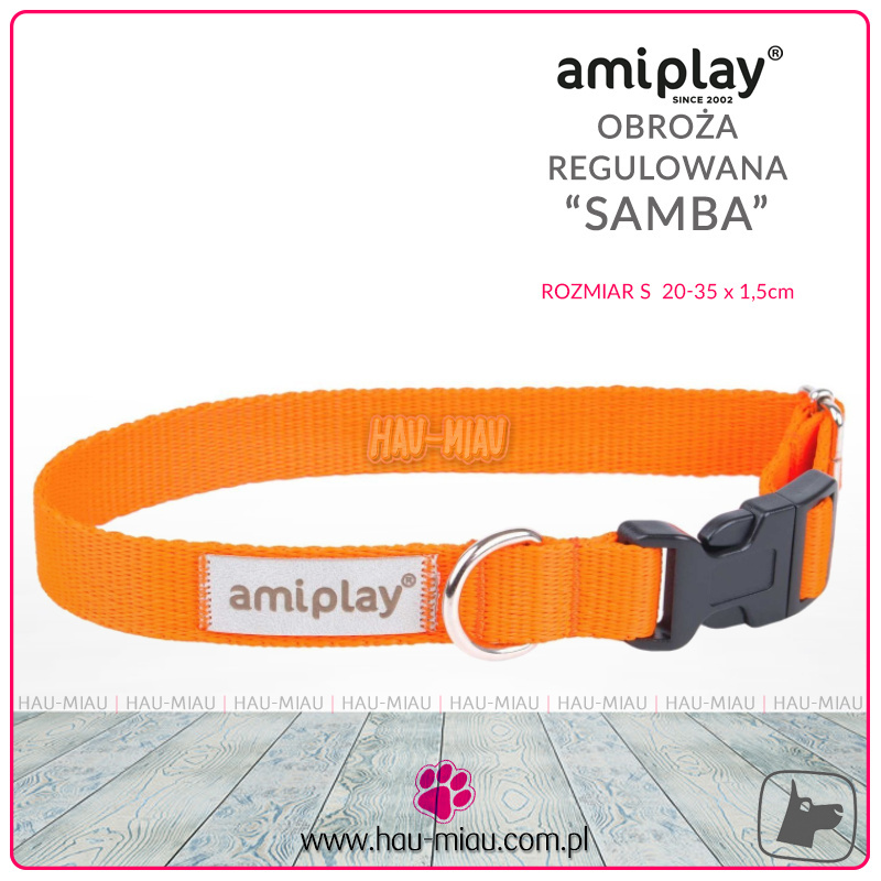 AmiPlay - Obroża regulowana - SAMBA - POMARAŃCZOWA - S - 20-35 cm AmiPlay - Obroża regulowana - SAMBA - POMARAŃCZOWA - S - 20-35 cm