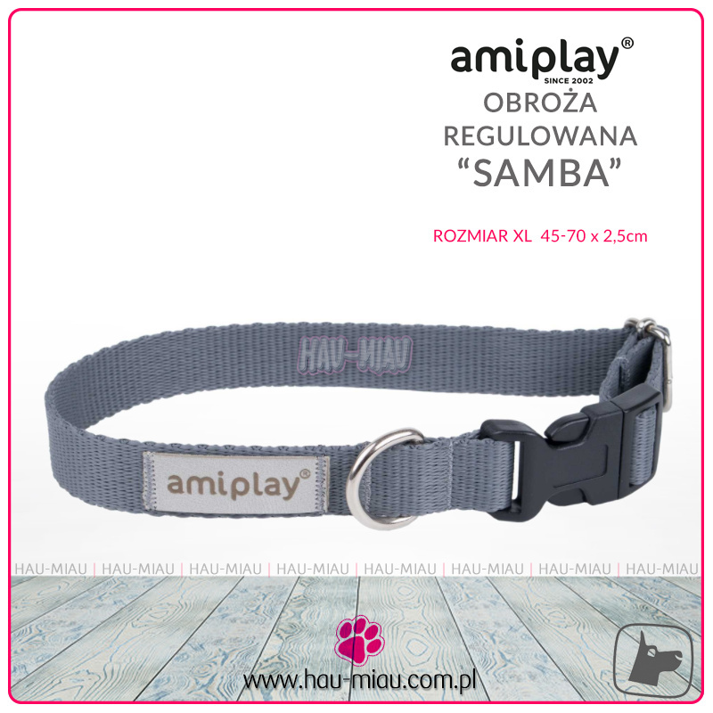 AmiPlay - Obroża regulowana - SAMBA - SZARA - XL - 45-70 cm AmiPlay - Obroża regulowana - SAMBA - SZARA - XL - 45-70 cm