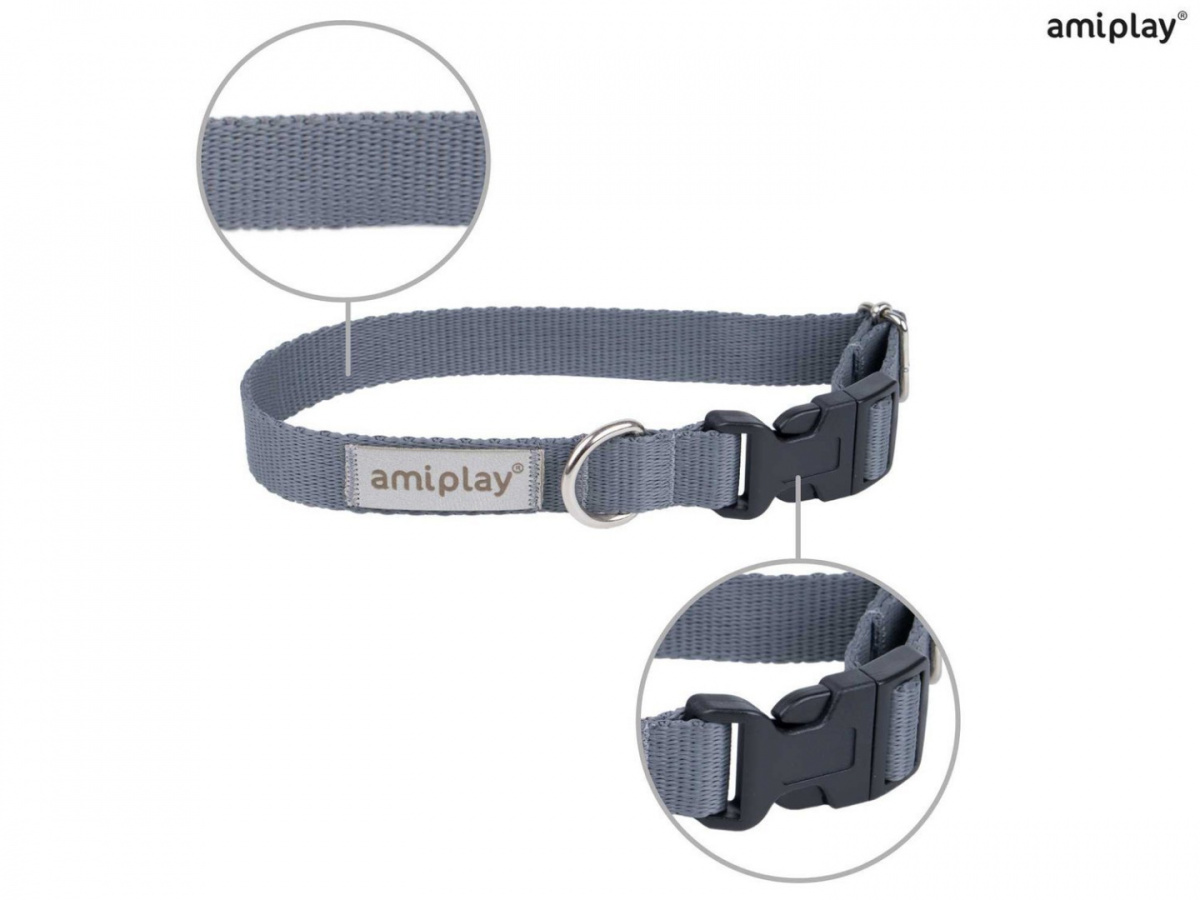 AmiPlay - Obroża regulowana - SAMBA - SZARA - XL - 45-70 cm AmiPlay - Obroża regulowana - SAMBA - SZARA - XL - 45-70 cm