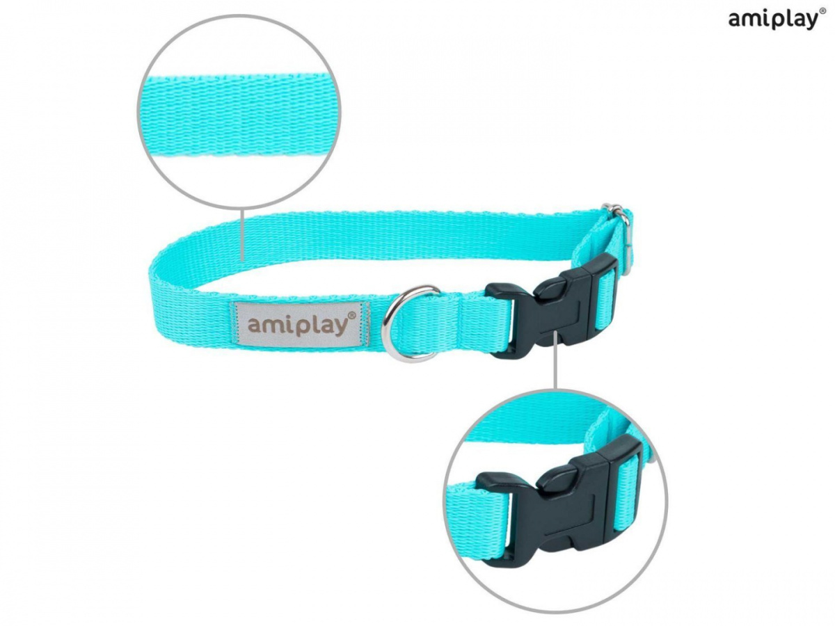 AmiPlay - Obroża regulowana - SAMBA - TURKUS - M - 25-40 cm AmiPlay - Obroża regulowana - SAMBA - TURKUS - M - 25-40 cm