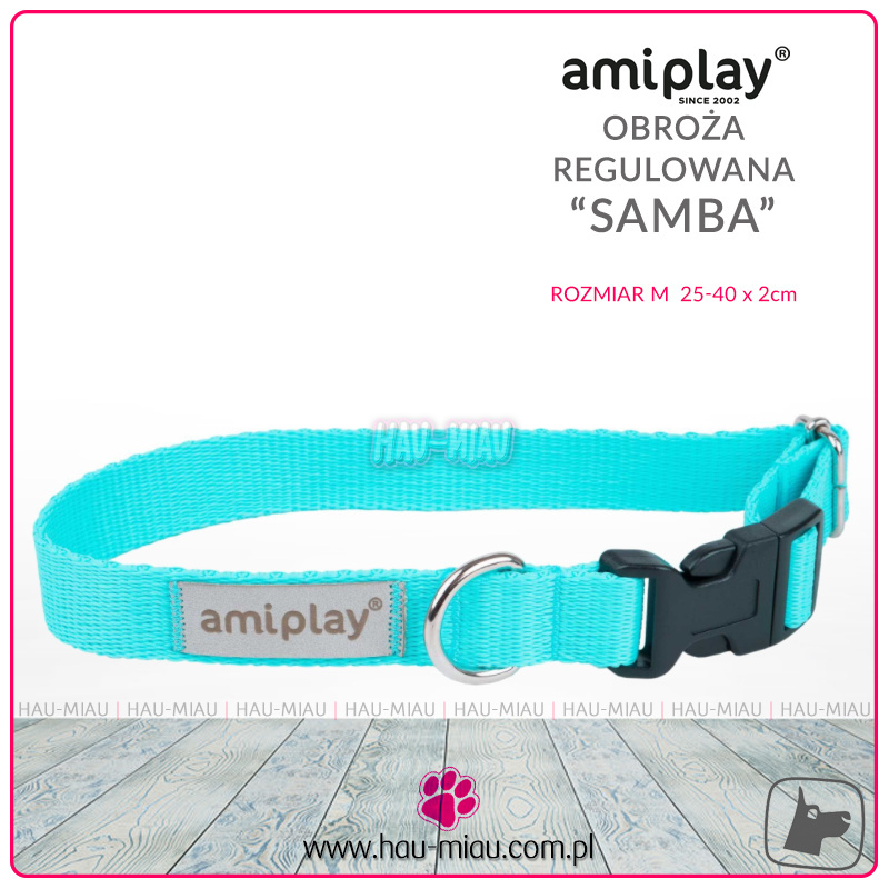 AmiPlay - Obroża regulowana - SAMBA - TURKUS - M - 25-40 cm AmiPlay - Obroża regulowana - SAMBA - TURKUS - M - 25-40 cm
