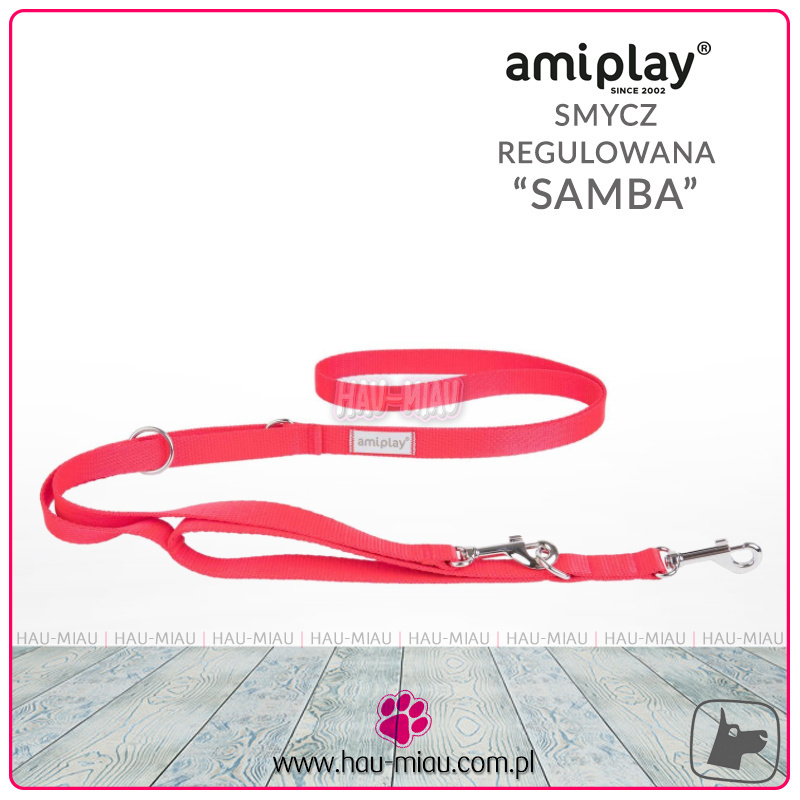 AmiPlay - Smycz regulowana 7w1 - SAMBA - CZERWONA - L - 100-200 x 2,5cm