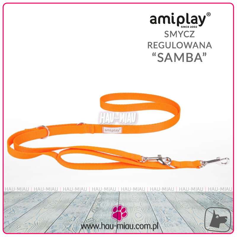 AmiPlay - Smycz regulowana 7w1 - SAMBA - POMARAŃCZOWA - L - 100-200 x 2,5 cm AmiPlay - Smycz regulowana 7w1 - SAMBA - POMARAŃCZOWA - L - 100-200 x 2,5 cm