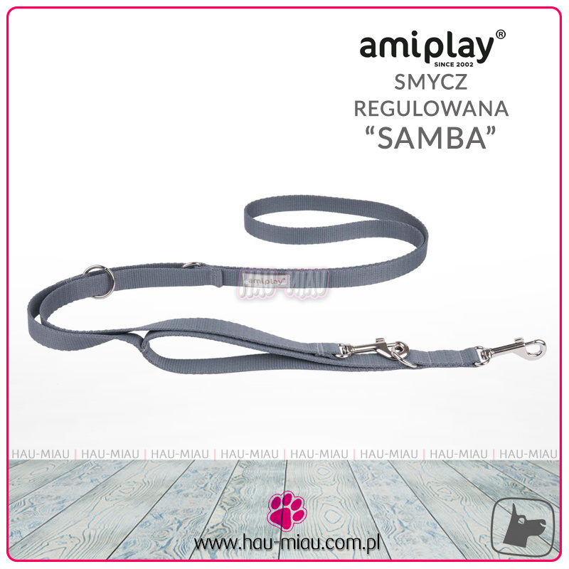 AmiPlay - Smycz regulowana 7w1 - SAMBA - SZARA - L - 100-200 x 2,5cm AmiPlay - Smycz regulowana 7w1 - SAMBA - SZARA - L - 100-200 x 2,5cm