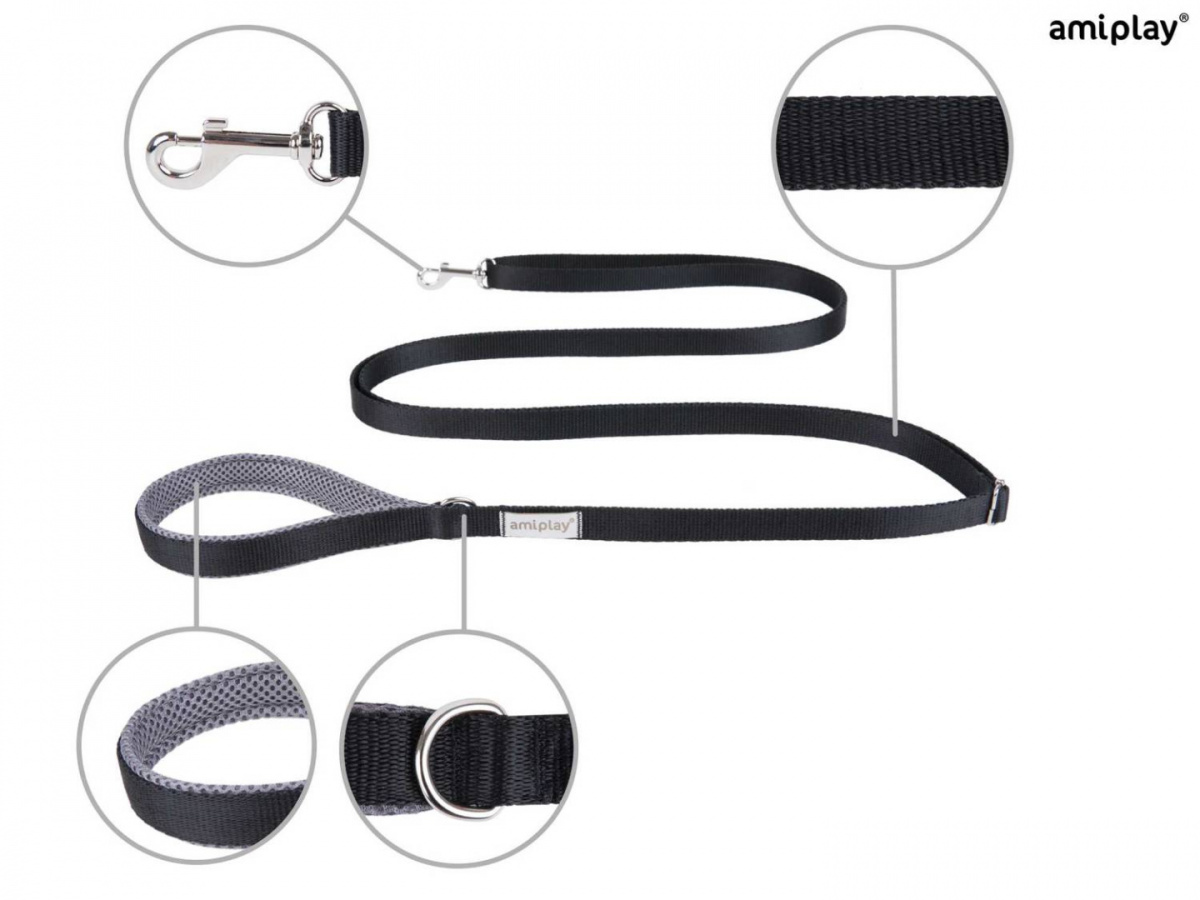 AmiPlay - Smycz regulowana Easy Fix - SAMBA - CZARNA - M - 160-300 x 2 cm AmiPlay - Smycz regulowana Easy Fix - SAMBA - CZARNA - M - 160-300 x 2 cm