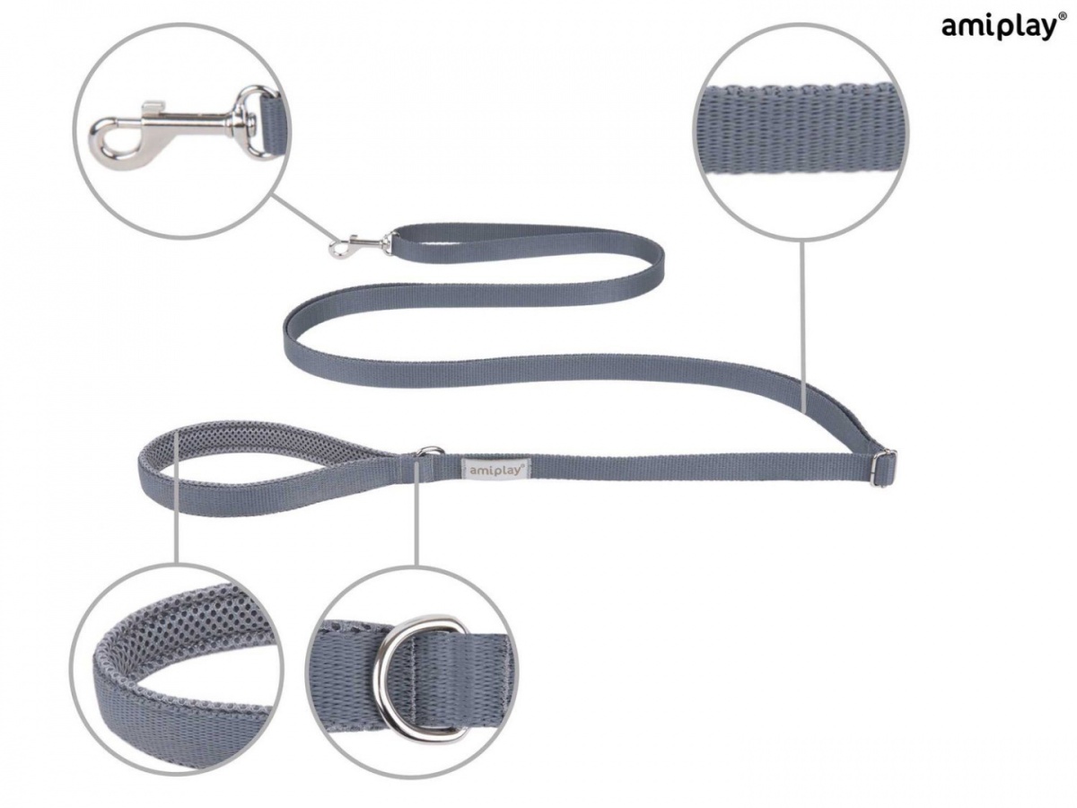 AmiPlay - Smycz regulowana Easy Fix - SAMBA - SZARA - M - 160-300 x 2cm AmiPlay - Smycz regulowana Easy Fix - SAMBA - SZARA - M - 160-300 x 2cm