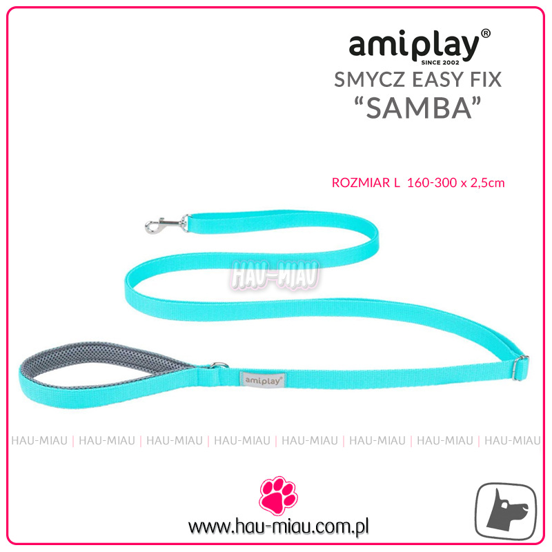 AmiPlay - Smycz regulowana Easy Fix - SAMBA - TURKUS - L - 160-300 x 2,5cm