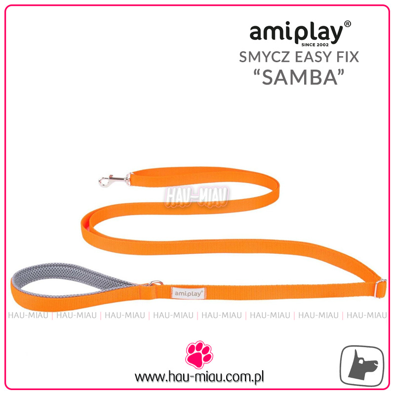 AmiPlay - Smycz regulowana Easy Fix - SAMBA - POMARAŃCZOWA - L - 160-300 x 2,5cm