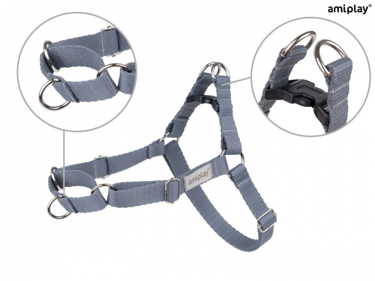AmiPlay - Szelki treningowe Easy Go - SAMBA - SZARE - M AmiPlay - Szelki treningowe Easy Go - SAMBA - SZARE - M