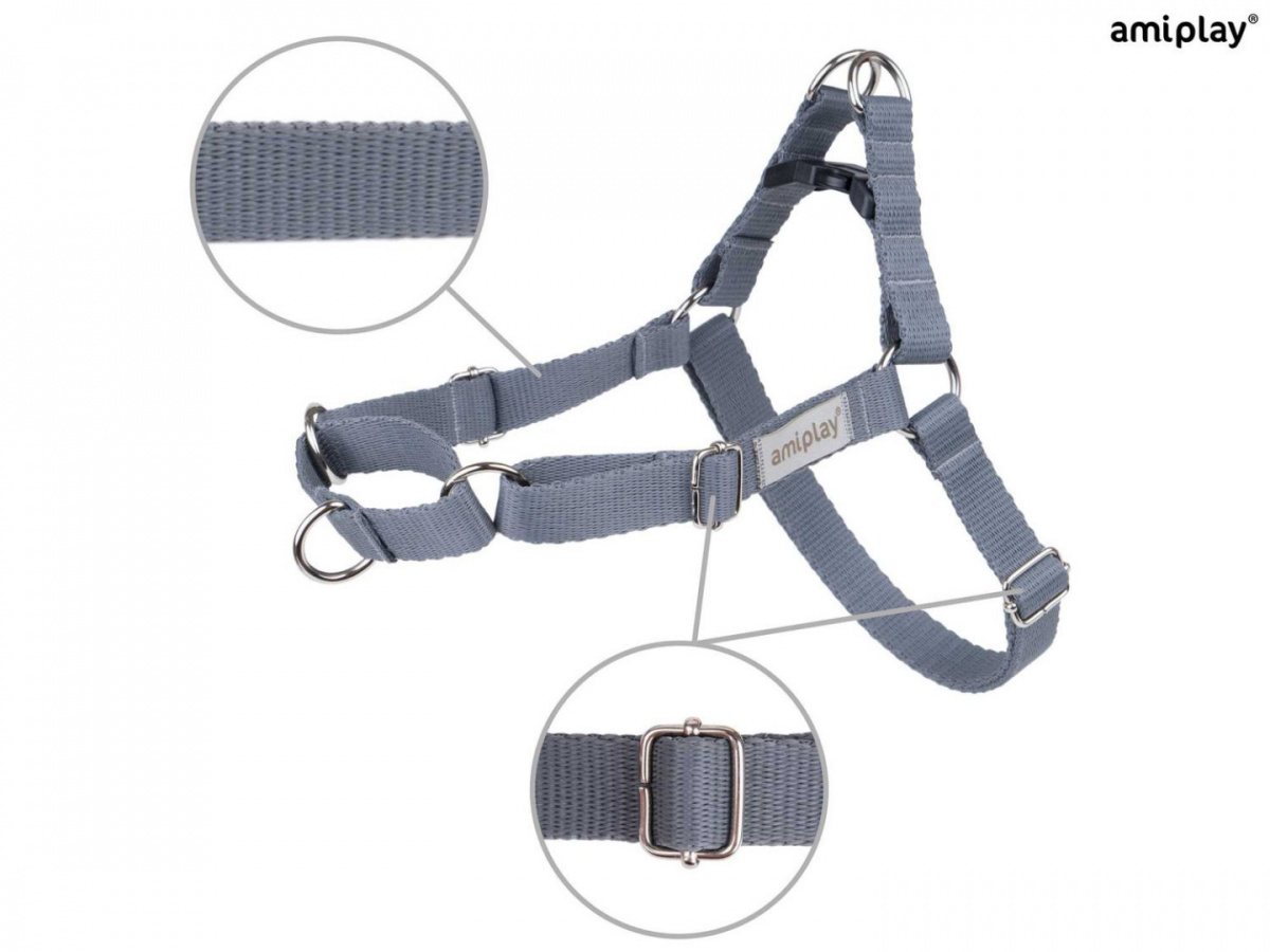AmiPlay - Szelki treningowe Easy Go - SAMBA - SZARE - M AmiPlay - Szelki treningowe Easy Go - SAMBA - SZARE - M