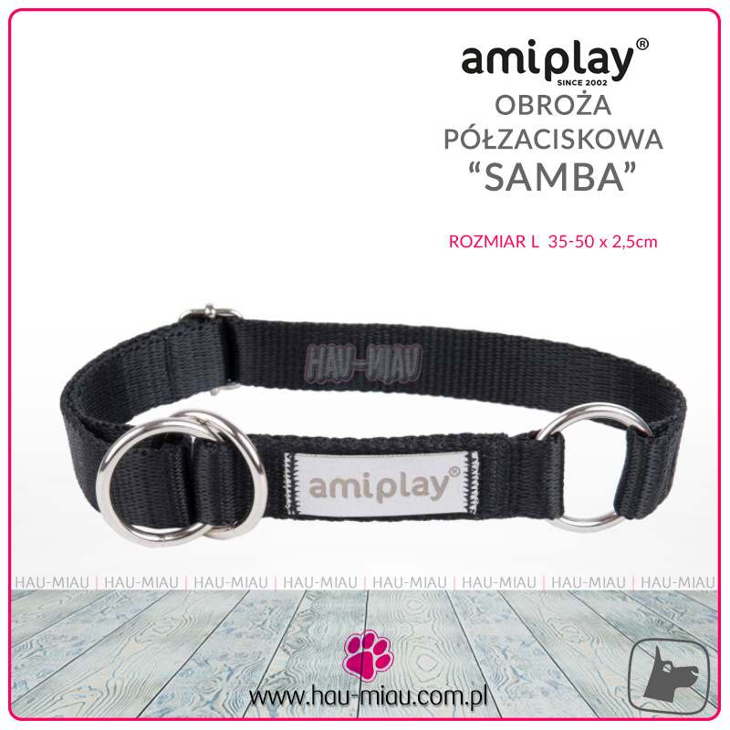 AmiPlay - Obroża półzaciskowa - SAMBA - CZARNA - L - 35-50 cm AmiPlay - Obroża półzaciskowa - SAMBA - CZARNA - L - 35-50 cm